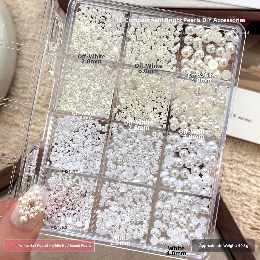 Mixed Sizes Pearl Nail Charms Round Pearl 3D Flat Bottom Nail Art Decorations DIY Manicure Pearl Nail Accessories