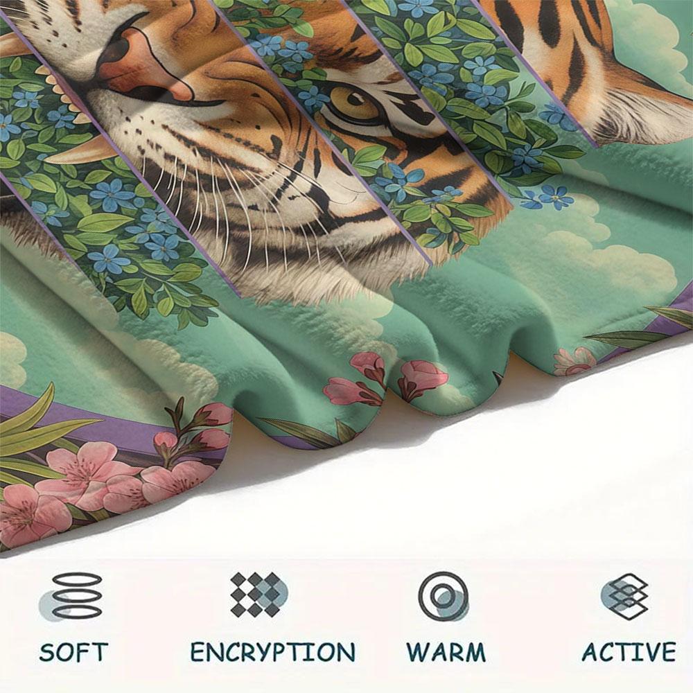 1Pc SplashingAnimals Print Flannel Blanket, High Quality Comfortable for All Seasons, Home Decor, Warmth and Comfort, Perfect for Christmas Gifts