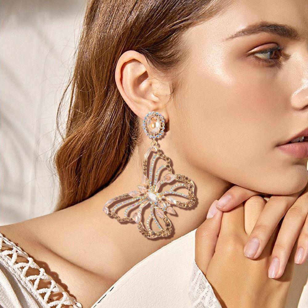 Shining  Earrings Colorful Crystal Jewelry Bridal Butterfly Rhinestone Earrings  Women