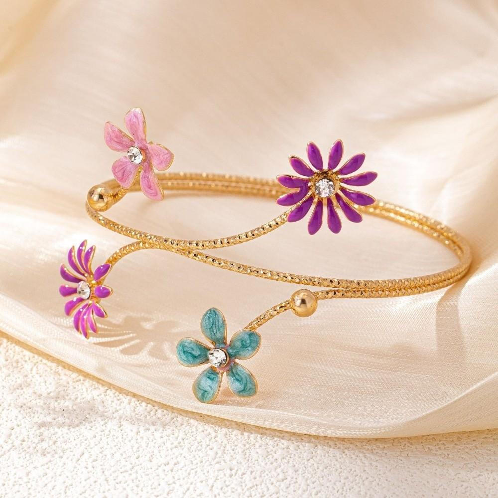 Elegant Floral Open Cuff Armlet Enamel Glaze Craft Open Arm Ring  For Women Girls