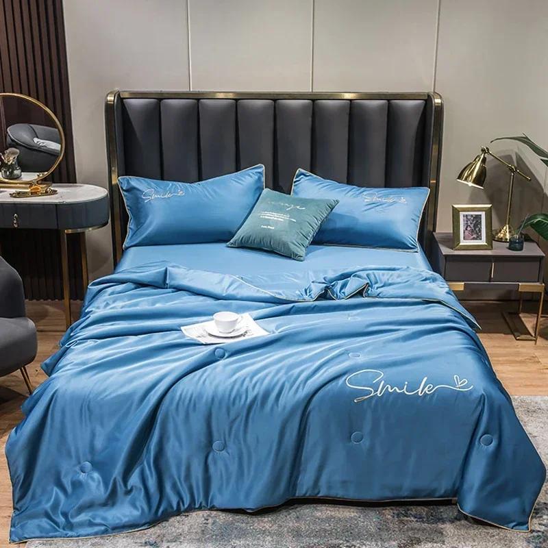Ice Silk Summer Comforter Set For Bed Air Conditioner Nap Blanket/Quilt Super Silky Soft Set Of Summer Comforter And Pillowcase