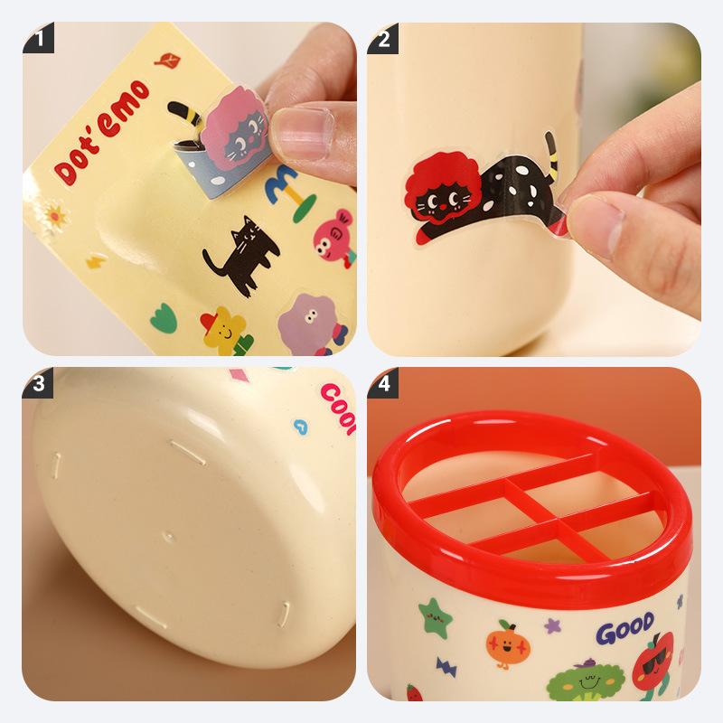 Cartoon Pen Holder - Cute Compartmentalized Plastic Pen Case for Girls' School Desk and Office Use