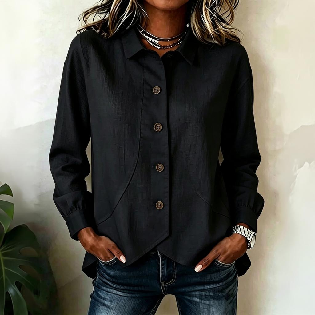 Women's Casual Long Sleeve Shirt Irregular Hem Button Down Blouse Relaxed Fit Lightweight Fabric Office Wear