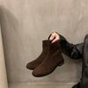 Bottines courtes décontractées pour femmes, bout carré, talon bas épais, bottines à fermeture éclair, bottines de marche Chelsea confortables en faux daim pour femmes
