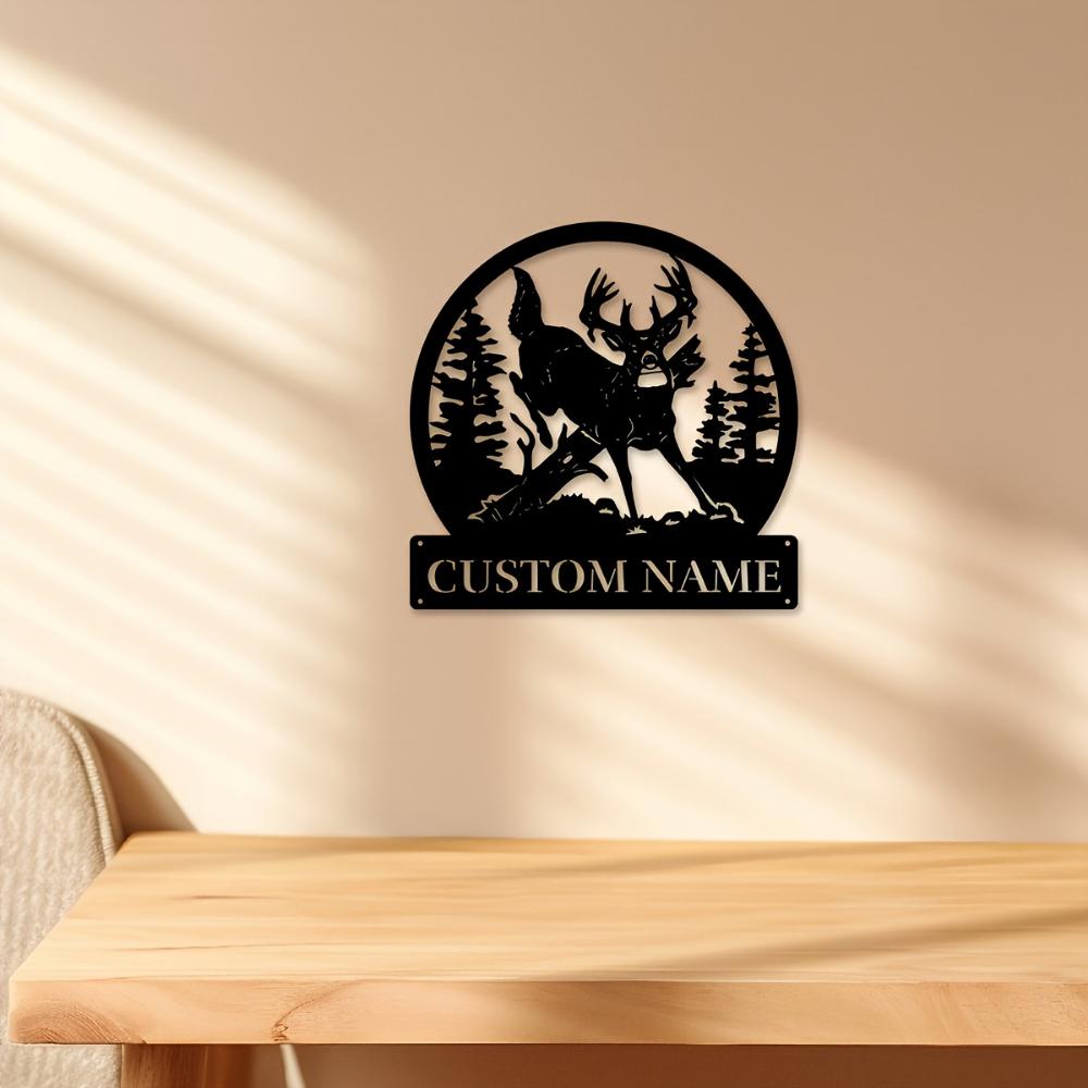 Exquisitely Tailored Metal Deer Wall Decor, Custom Name Iron Art, Contemporary Style for Outdoor Festive Use