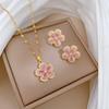 Five-Leaf Flower Necklace Earrings Set Light Luxury Micro-Inlaid Personalized Temperament Banquet Earrings Necklace Combination