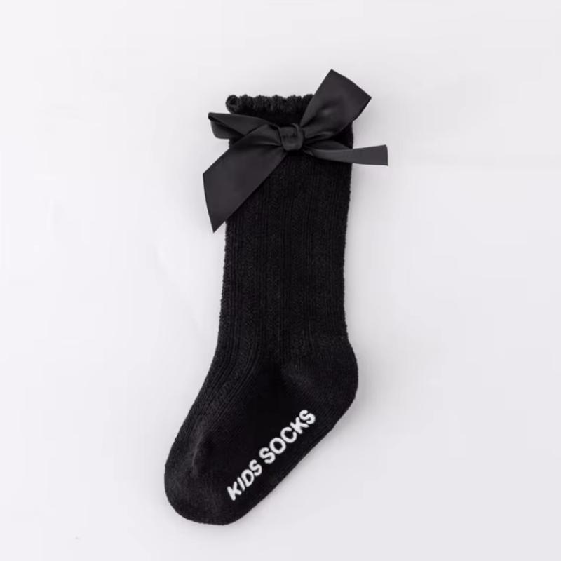 

0-3 года Детские носки для девочек с большим бантом до колена весна-осень детские домашние носки принцессы до середины икры детские нескользящие чулки для малышей M(1-3y) чёрный