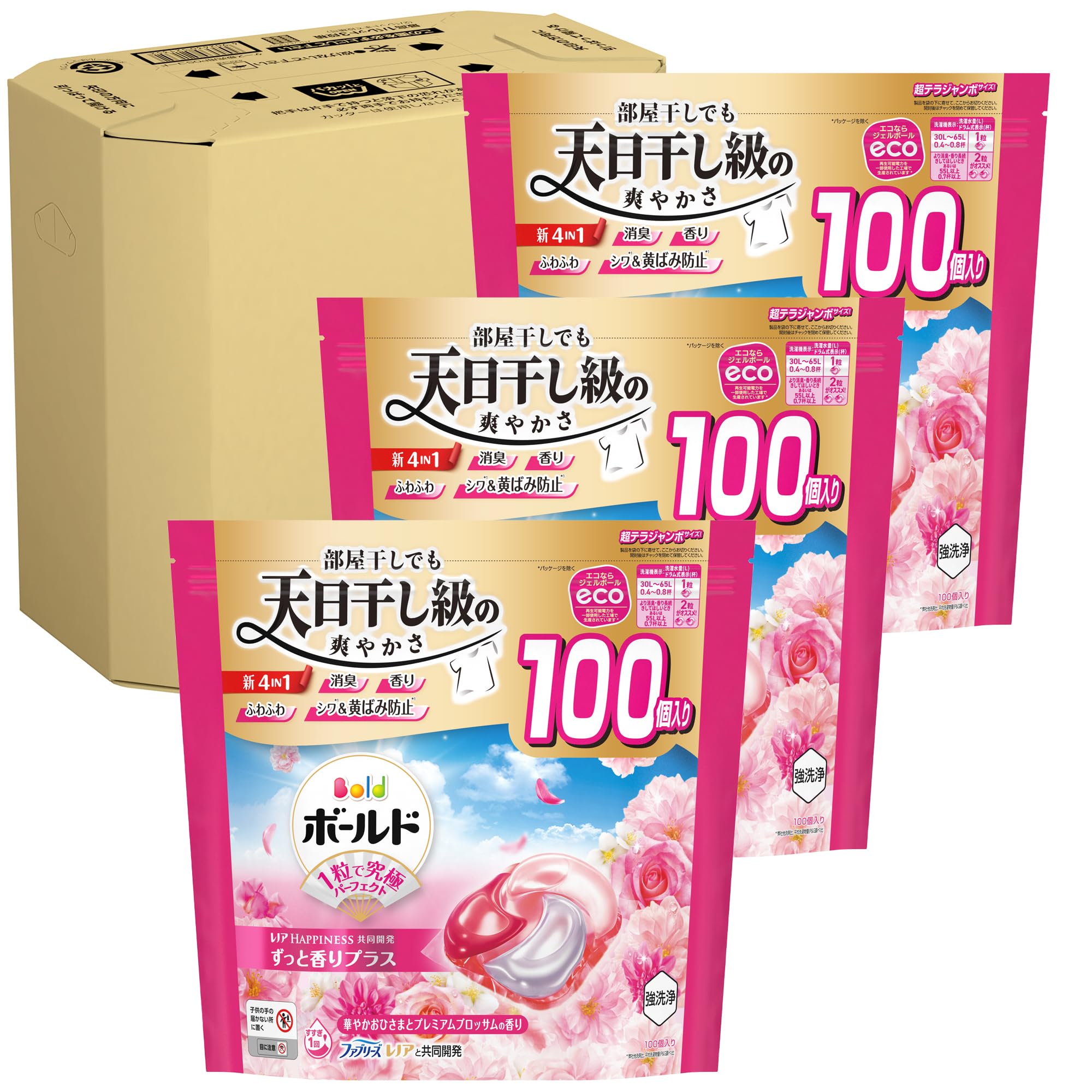 

Bold Laundry Detergent Gel Ball 4in1 Gorgeous Ohisama and Premium Blossom Scent Refill 100 Pieces x 3 Bags [Large Capacity] [Case Product]