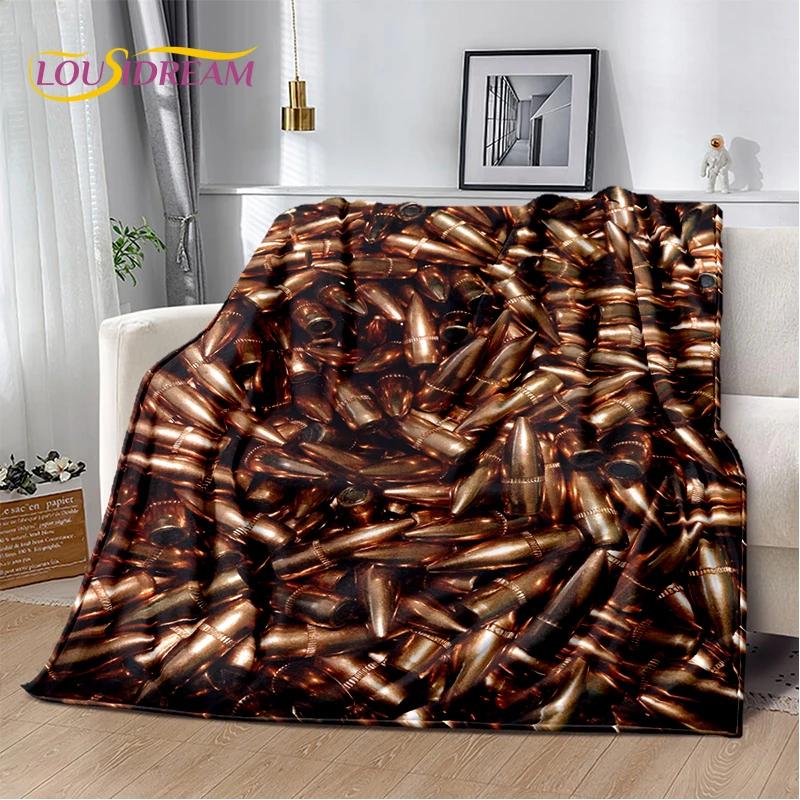 2025 Nieuwe Retro Pistool Amunitie Kogel Patroon AK M4 Zachte Flanellen Dekens, Plaid voor Picknick Bedden Bank Slaapkamer