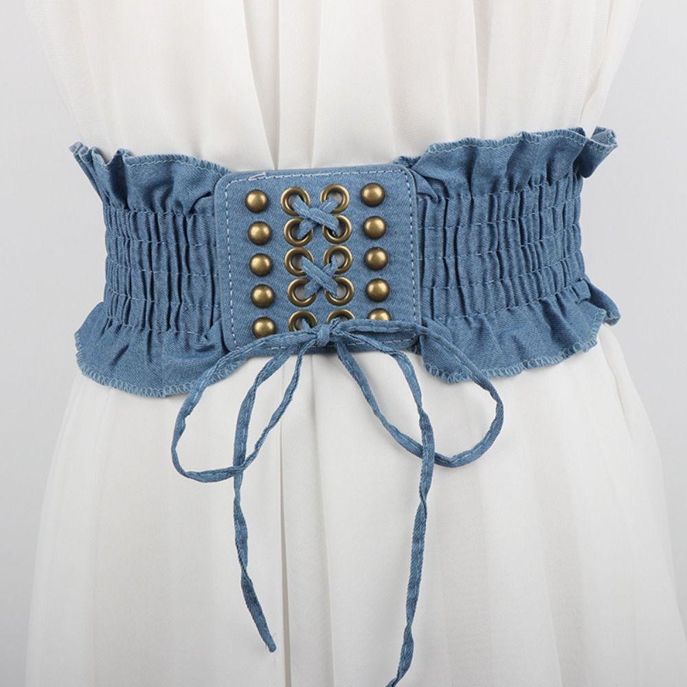 Cloth Denim Stretchy Cummerbunds High Waist Wide Waist Belt Simple Female Waistband  Female