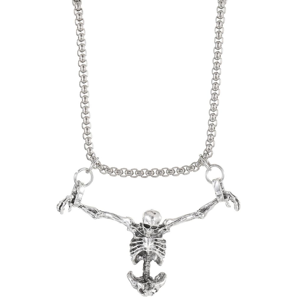Gothic Diablo Skull Pendant Necklace Personality Punk Hip Hop Alloy Old Collarbone Chain Halloween Ornament Wholesale