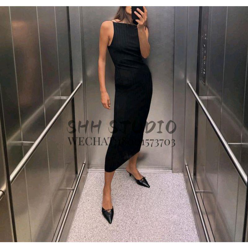 Spring New Sexy Style Sexy Silm Hanging Collar Mid Length Long Length Rib Midi Skirt Dress 4174166