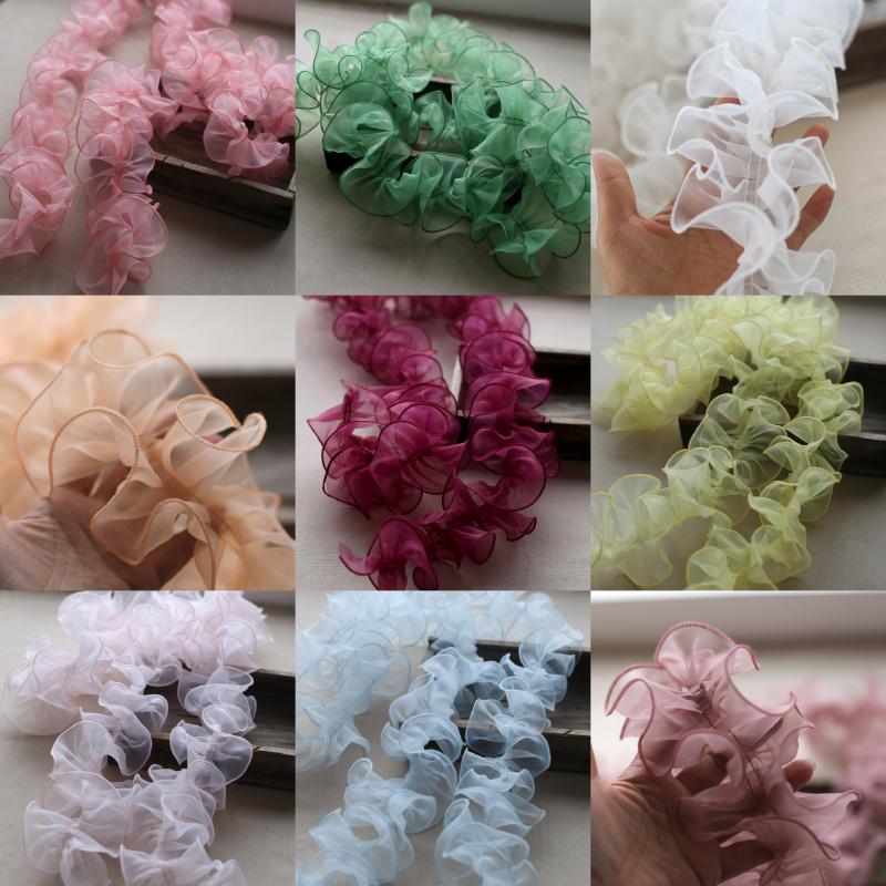 3M 10cm Pleated Lace Trim Bubble Skirt Ruffle Gauze Lace Ribbon Lace Fabric Tutu Lace Wedding Dress Decor Accessories
