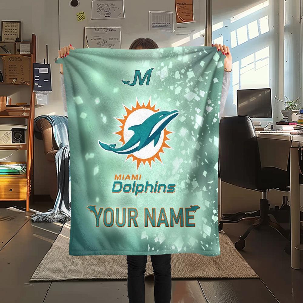 Custom Name Miami Dolphins2 Flannel Blanket, High quality Comfortable for All Seasons, Home Decor, Warmth and Comfort