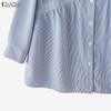 ZANZEA Women Casual Turn Down Collar 3/4 Sleeve Loose Stripe Blouse