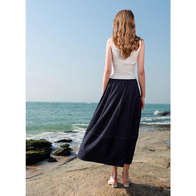 

Sancai 2025 Spring Faux Denim A-Line Long Skirt S