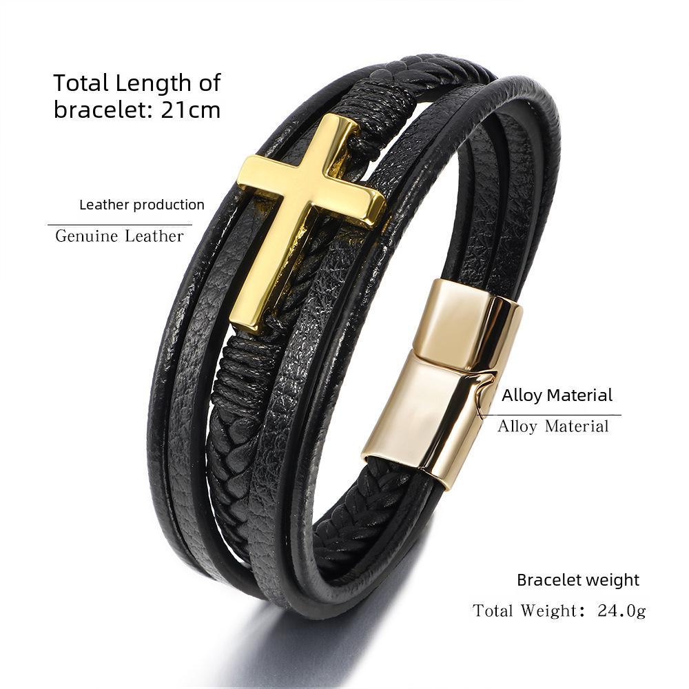 Europäisches und amerikanisches mehrlagiges Lederarmband mit Magnetverschluss – handgewebtes Herrendesign