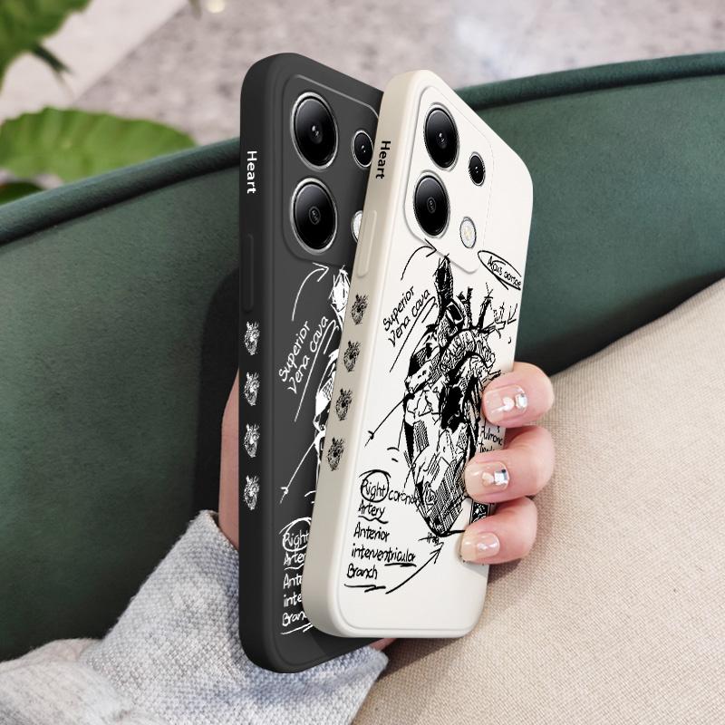Sketch Heart Phone Case For Xiaomi Redmi Note 14 13 12 12S 11 11S 10 10S 9 9S Pro Plus 4G 5G Liquid Silicone Cover