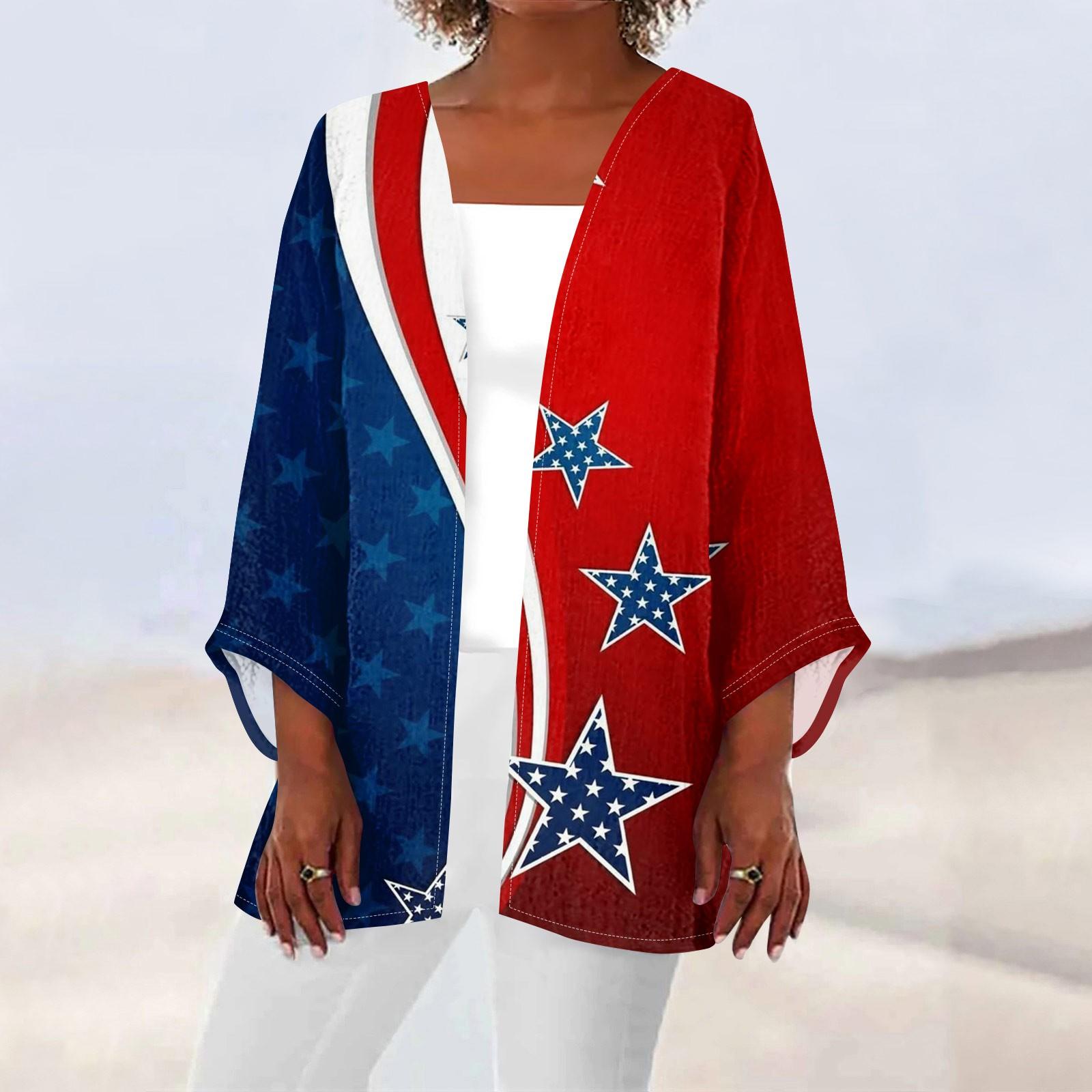 

Женская повседневная модная легкая куртка средней длины с принтом ко Дню независимости, кардиган XL