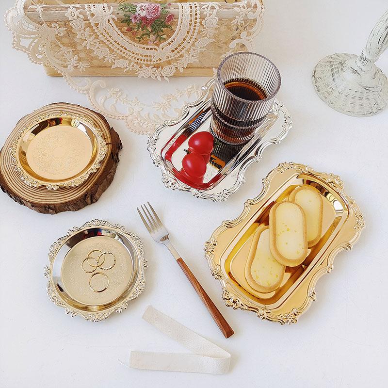 1pc Metal Fruits Snacks Appetizer Serving Tray Hotel Pastry Dessert Candy Plate Living Room Jewelry Ornaments Organizer