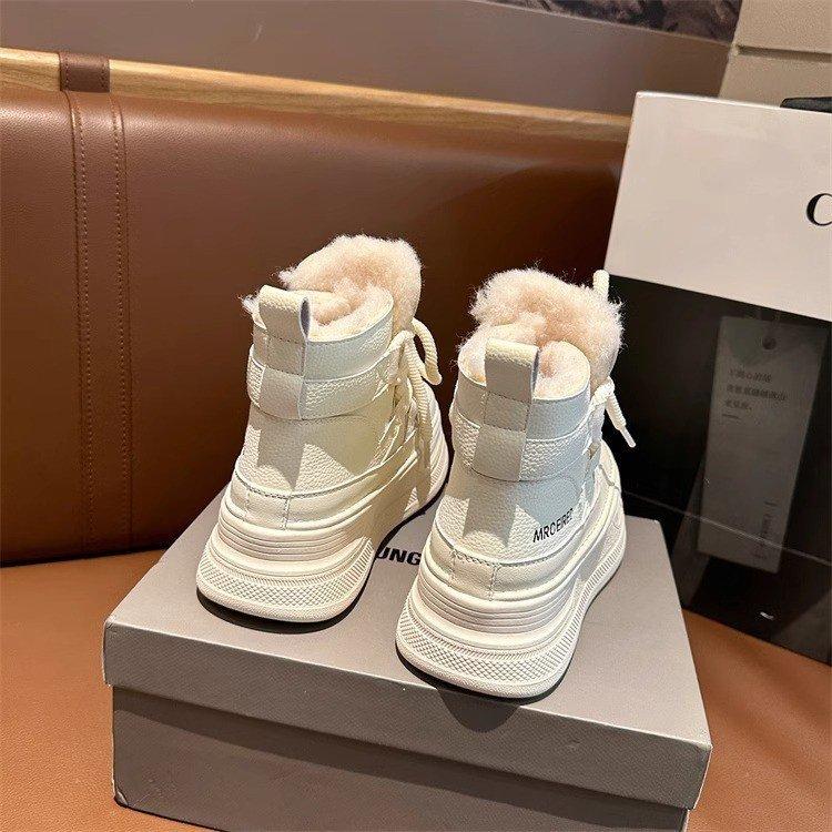 2025 Autumn and Winter New Round Head Thick-soled British Style Velvet Warm High-top Short Boots Casual Versatile Lace-up Snow Boots