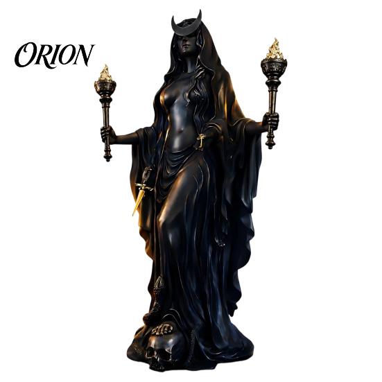 Mysteriöse Hexenfigur Hekate Griechische Göttinnenstatue mit magischen Hunden, Fantasy-Thema für Heimdekoration Harzskulptur, Mythologische Tischdekoration