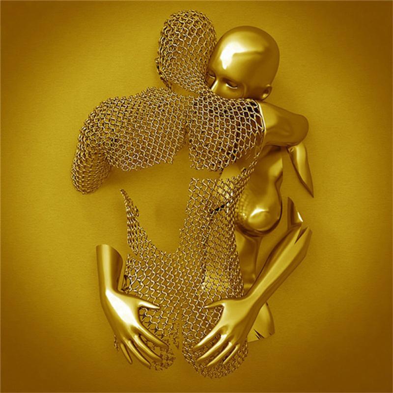 3d Wall Art Canvas  Painting Abstract Metal Figure Statue Embracing Art Poster Modern Style Office