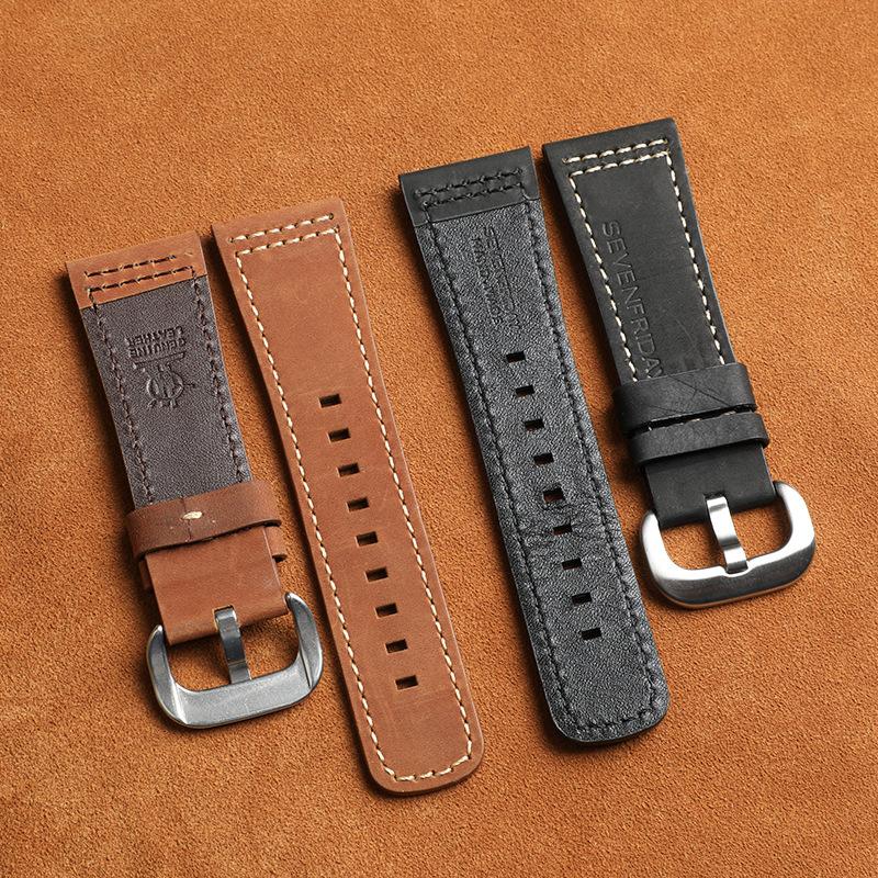 Crazy Horse Leather First Layer Color Line Fits Seven Fridays Sports Watch Strap Bracelet Leather Strap 28mm