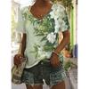 Dandelion Patterned V-Neck T-Shirt, Short Sleeves, Casual Top for