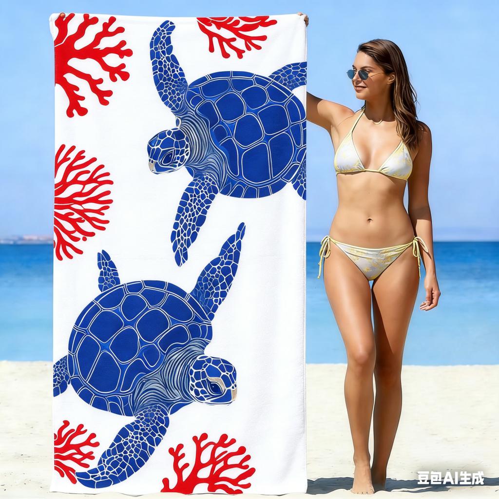 Luxury Gold Sea Turtle Coral Print Beach Towel Quick Dry Absorbent Oversized Bath Towel for Swimming Pool Vacation Beach Blanket