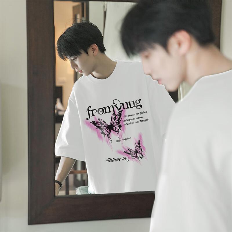 VUUG Men s Butterfly Print Drop-Shoulder Cotton T-Shirt M