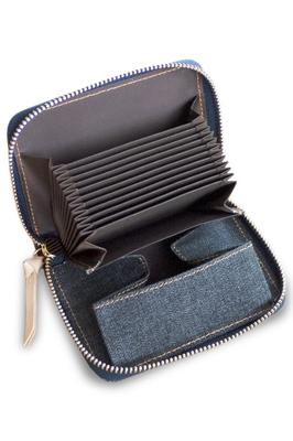 Okayama Denim Card Case Mini Wallet Coin Purse Bellows Skimming Prevention Box Type Coin Case Indigo Blue [Need Network]