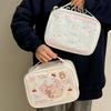 Portable Cartoon Print Sorting Cosmetic Bag Large Capacity with Handle Makeup Bag Square PU Travel Toiletry Bag
