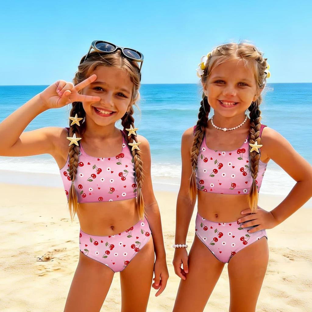 Girls Two Piece Swimsuit Set Tankini Top and High Waist Bottoms Fruit Print Summer Swimwear for Kids Comfortable Fit