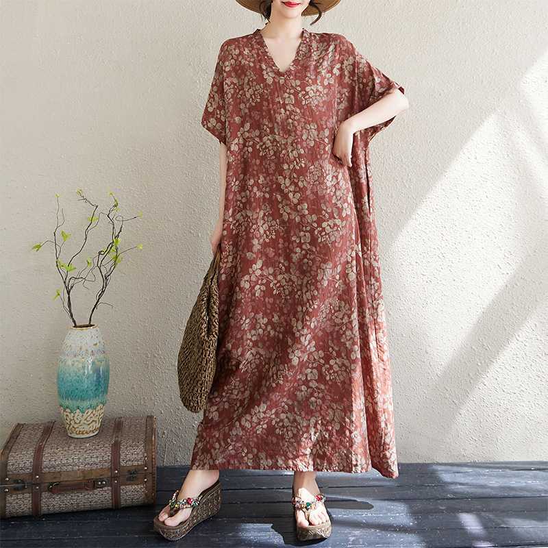 

Тонкая хлопково-льняная свободная артистичная пляжная юбка, ретро длинная роба One size