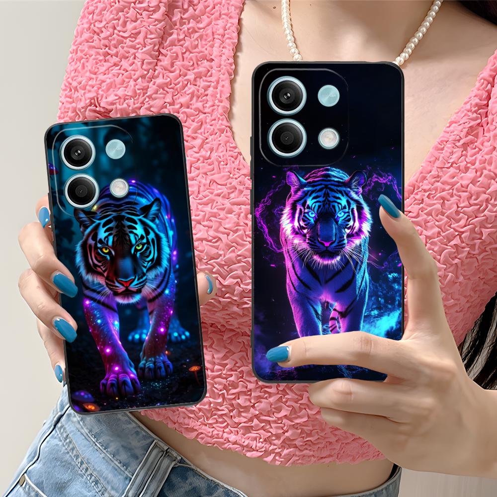 Tiger Neon Mobile Cell Phone Case for Xiaomi Redmi Note 14 13 12 11 S Pro Plus 4G 5G Colorful Printing Cover Pretty Cover Luxury