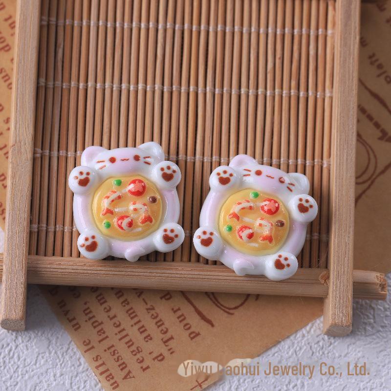 Adorable Cat Pizza DIY Keychain Kit: Includes Handmade Materials, Resin, Patch, Cream Glue, and Accessories for Food Play Simulation.
