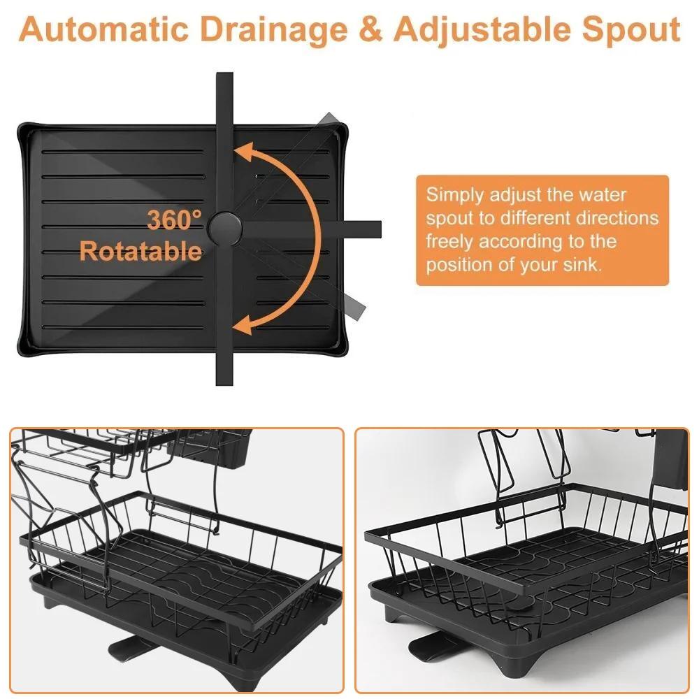 For Dish Drying Rack 2-Tier Compact Kitchen Dish Rack Dish Drainer With Chopstick Cylinder Kitchen Drainer Rack With Spout