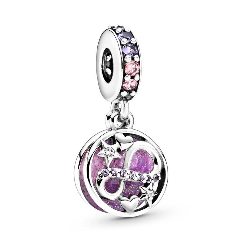 Doe-het-zelf Dames Sieraden Cadeaus Roze Paarse Serie Charms Glinsterende Oneindigheid Harten & Sterren Lavendel Bloemen Kralen Passend op Originele Armband