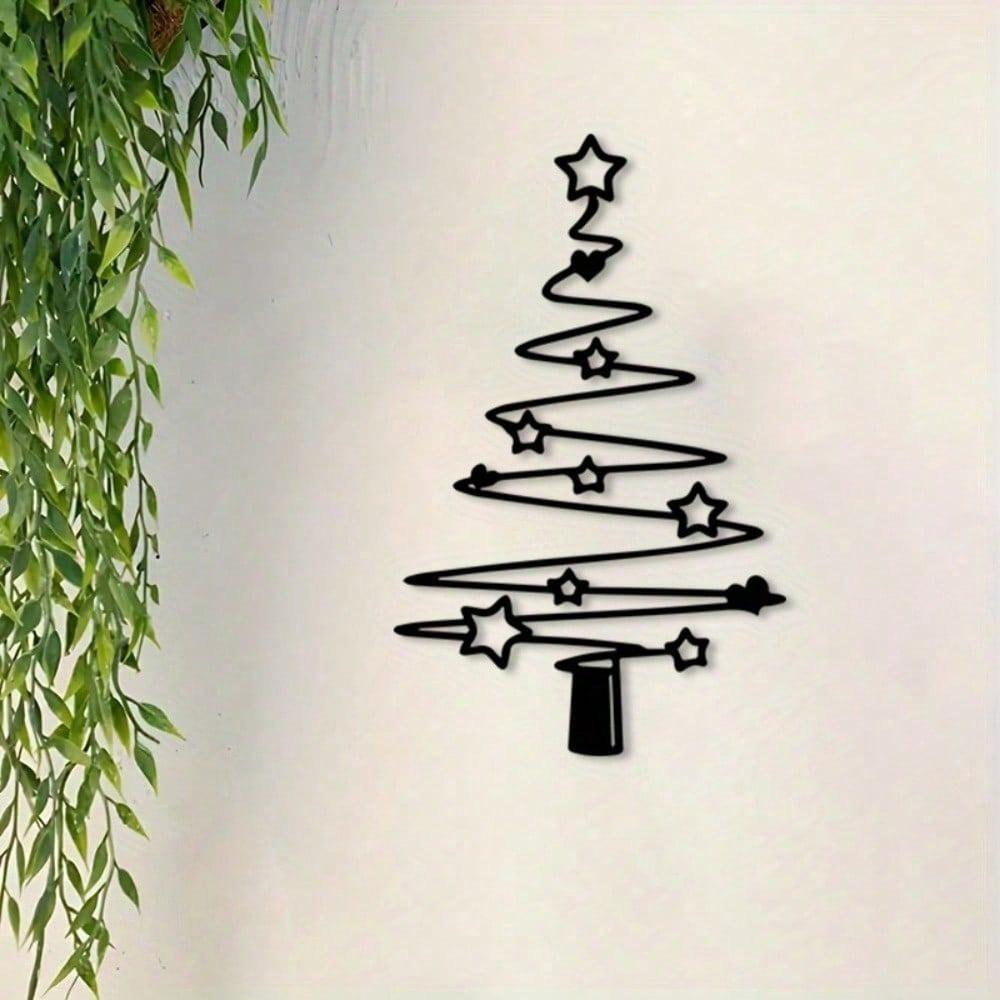 1-Piece Minimalist Xmas Tree Wall Art Metal Decor Rustproof Indoor Outdoor Holiday Home Garden Yard Decoration Sculpture Gift