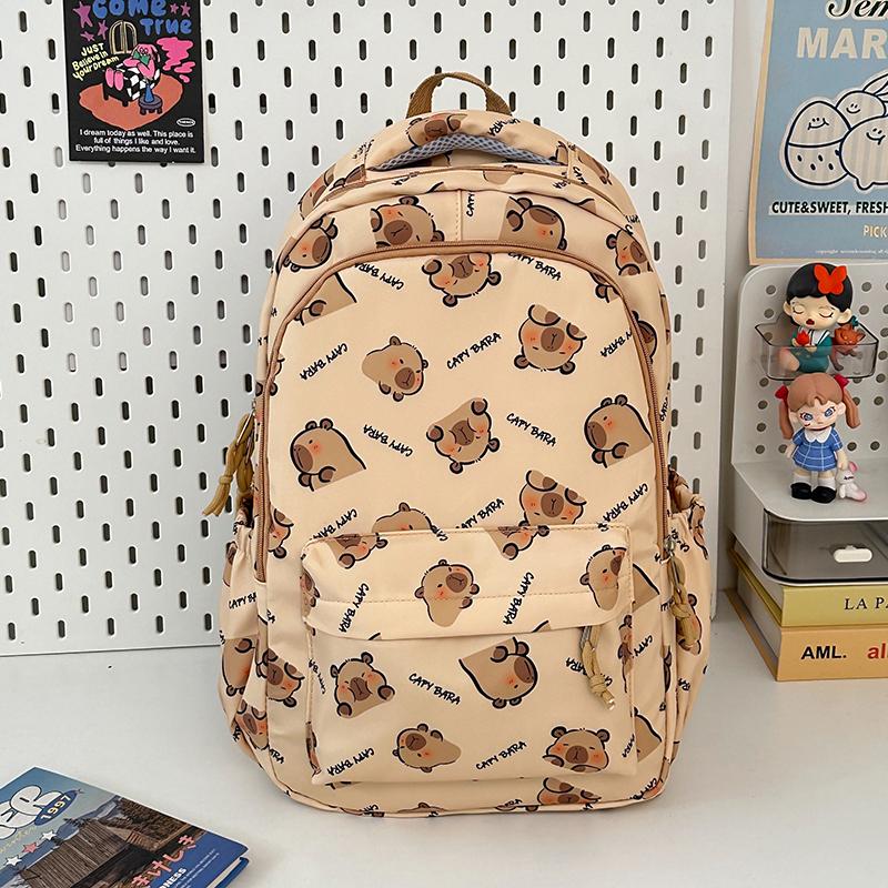 Capybara Teenagers School Bag Large Capacity Casual Laptop Backpack Adjustable Strap Stylish Shoulder Backpack Simple Rucksack светло-коричневого