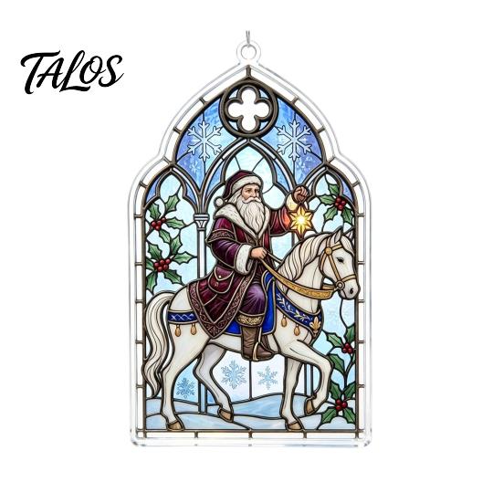 Holiday Hanging Decorations Santa Riding Horse Christmas Ornament, Acrylic Pendant with String, Festive Party Supplies Tree Decor for Living