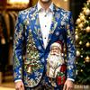 Men's Business Casual Christmas Print Long Sleeve Lapel Jacket No Tie Included