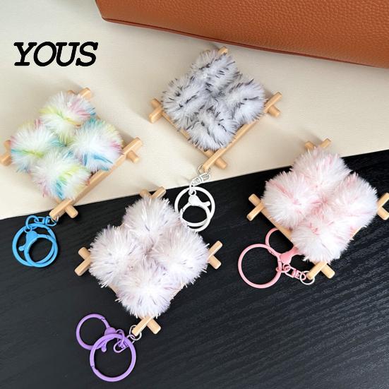 Backpack Accessory Fermented Bean Curd Plush Keychain, Fluffy Doufu Bag Decorative Charm with Keyring, Handbag Purse Decoration Accessories
