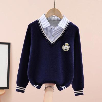 Felpa Bicolore Finta Stile Coreano per Bambini - Look College alla Moda per Primavera e Autunno