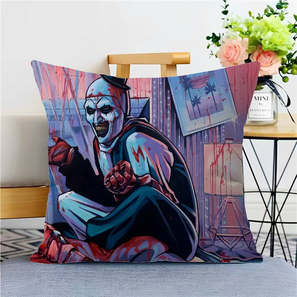 T-Terrifier 3 Horror Clown Film Kissenbezüge Cartoon Sofa Dekoratives Zuhause Doppelseitiger Druck Kurzer Plüsch Niedlicher Kissenbezug