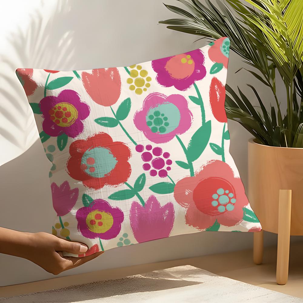 Frühlings- und Sommer-Blumenkissenbezug Heim-Wohnzimmer-Dekoration Leinenkissenbezüge Kissenhülle