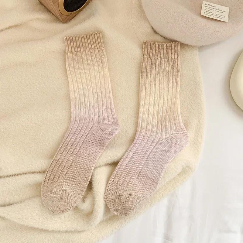 Winter Thick Warm Long Socks Gradient Wool Cashmere Kawaii Socks Women Thermal Floor Sleeping Socks New Year Gift Autumn 2025New
