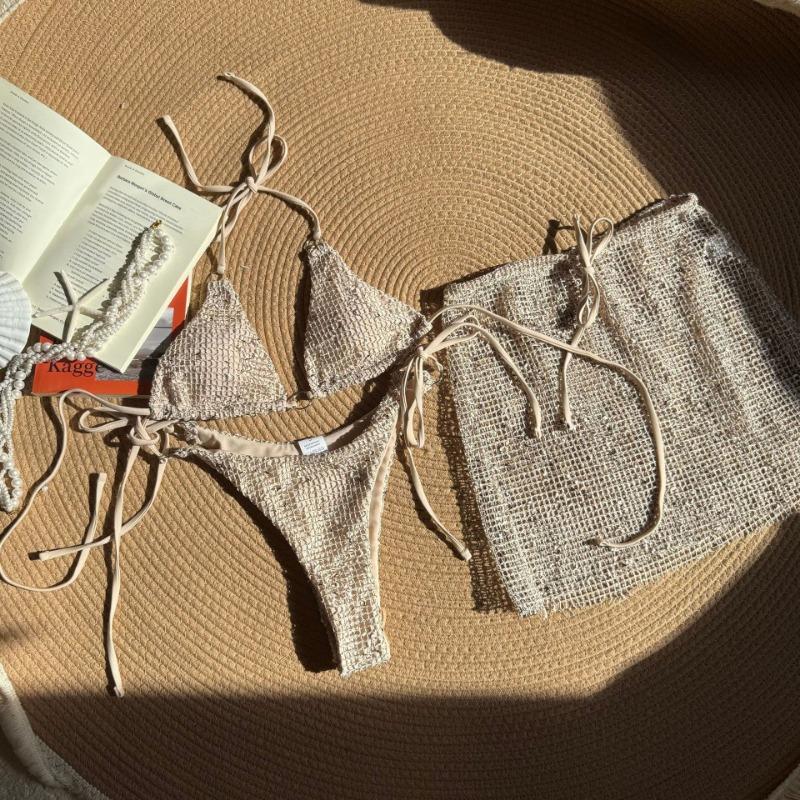 Women Sexy Strappy Special Mesh Three Piece Bikini Swimwear