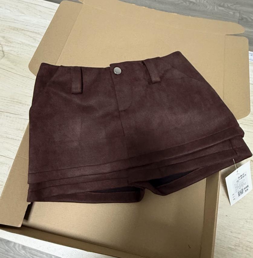 Korean Style Suede High-Waist Mini Skirt Shorts for Women - Spring/Autumn 2026 Medium